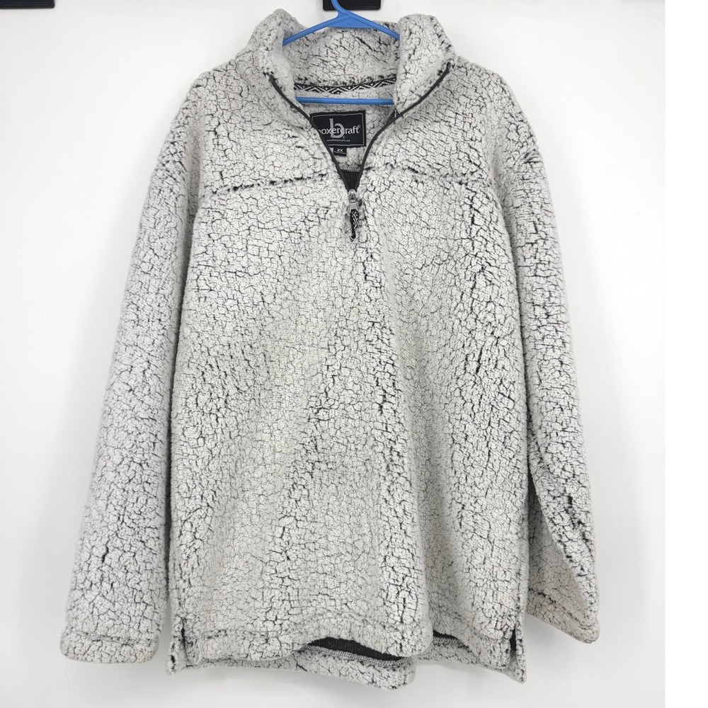 Boxercraft Women 2X Sherpa Fleece Quarter Zip Pullover Grey White